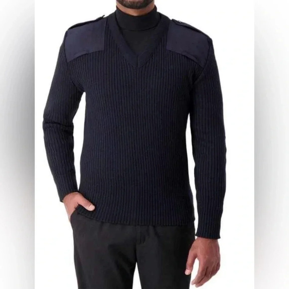 Cobmex Military V Neck Commando Blue/Black Ribbed Sweater  Size 2X - Picture 1 of 12